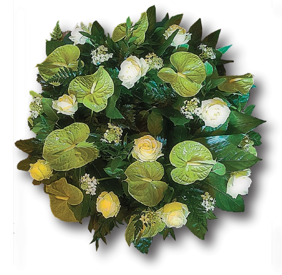 Coroana funerara rotunda cu anthurium verde